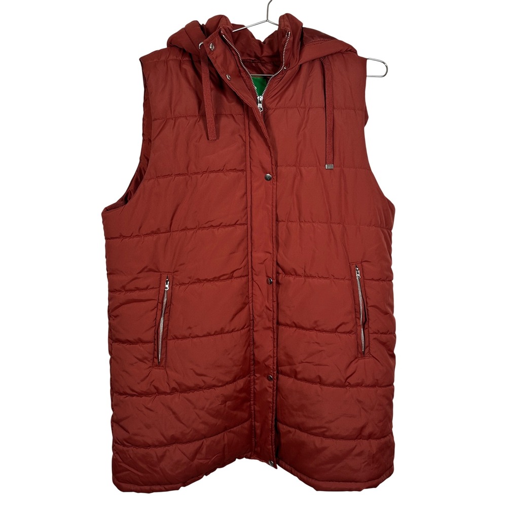 Womens XL Rust Red Hooded Puffer Vest Quilted XL